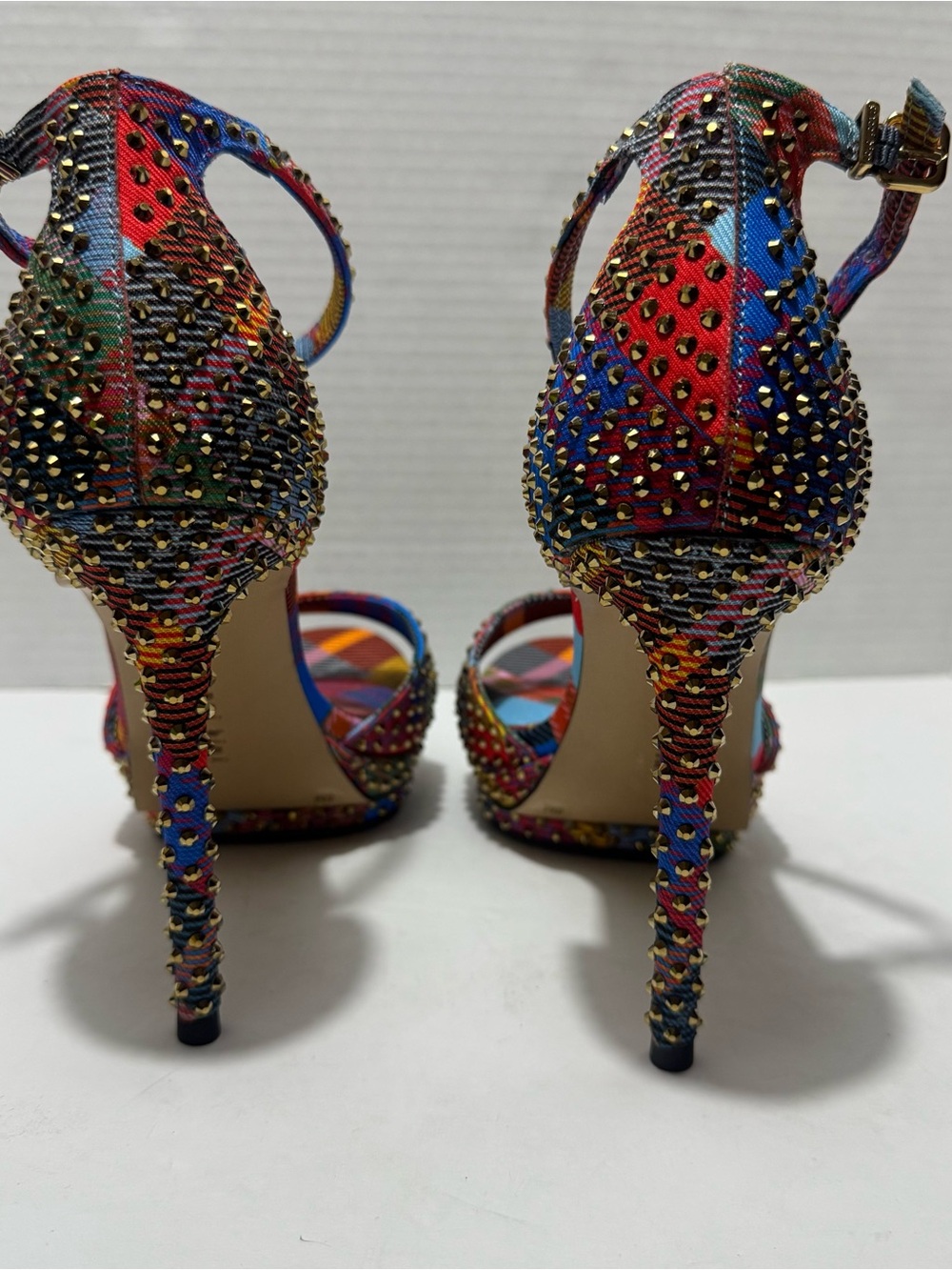 Gianni Bini Multicolor Studded Plaid Platform Heels - Picture 5 of 8